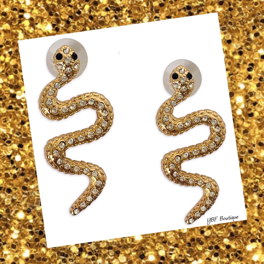 New Gold & Black Snake Rhinestone Post Fashion Earrings